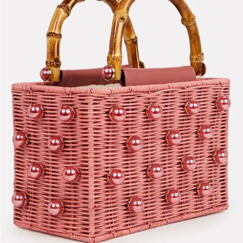 NWT BTB Los Angeles Chloe Pearly Rattan Box Top-Handle Bag - Picture 7 of 8
